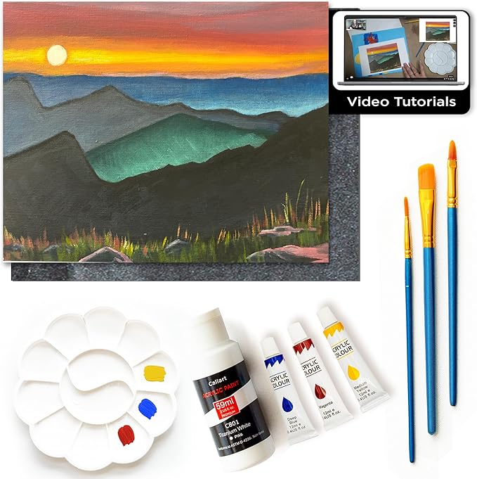Painting4Real DIY Art Painting Kit for Adults – Learn to Paint Golden Hour with Video Tutorials – 9 Pieces Acrylic Paint Set for Adults –Perfect Christmas Crafts & Holiday Gifts for Art Lovers