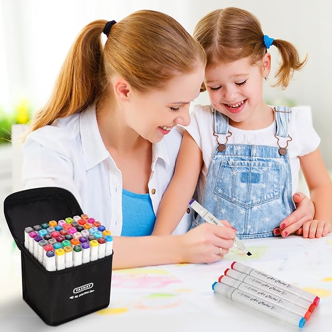 Alcohol Markers, 48 Colors Dual Tip Art Marker, Drawing Markers, Coloring Marker for Sketching Adult Coloring