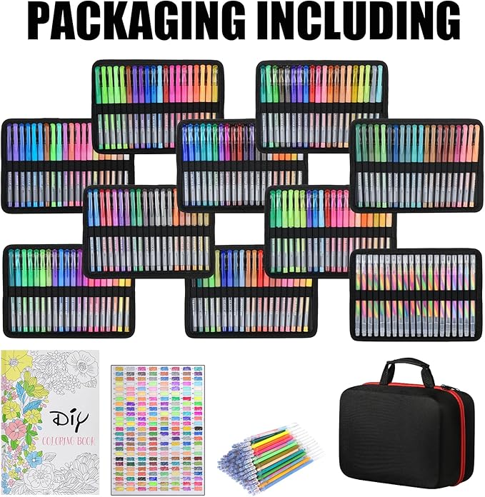 378 Pack Glitter Gel Pens Set,198 Colors Pens Include 180 Colored Gel Pens with 180 Refills,18 Color Color Gel Pen for Adults Coloring Drawing Journaling Scrapbook