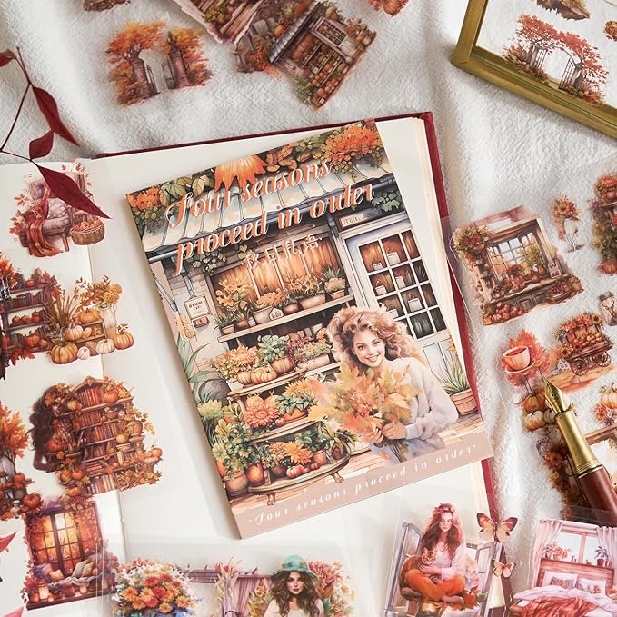 MAFELOE 20 Pages PET Scrapbook Stickers, Aesthetic Deco Supplies for Journaling Junk Bullet Diary Album Calendars-Travel Scenery Series-Orange (Y3-P-SSYS)