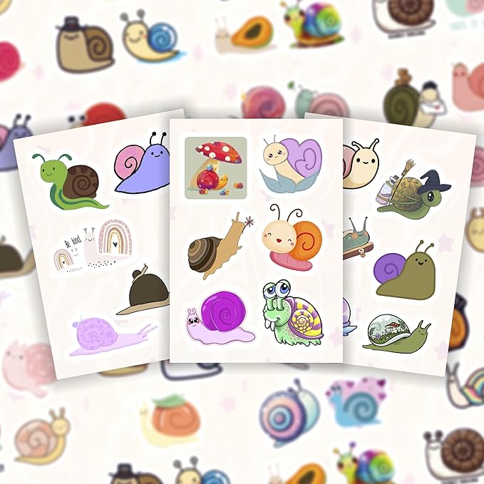 BulbaCraft 100Pcs Snail Stickers for Water Bottle and Laptop - Snail Party Supplies & Decorations, Waterproof Vinyl Decals, Cute Animal and Nature Stickers, Gifts for Women & Men