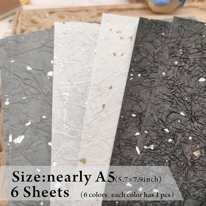 A5 Size black white gray Textured Fabric Art Paper And Textured Fabric paper 6PCS For Handicraft Production, Junk Journaling Supplies, Card Making, Collage Art Decoration.