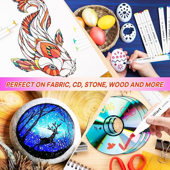Caliart 61 Colors Pastel Alcohol Brush Markers, Art Marker Set Dual Tip Brush & Chisel, with Case Permanent Alcohol Based Colored Pens for Adults Coloring Book Artists Drawing Supplies Gifts