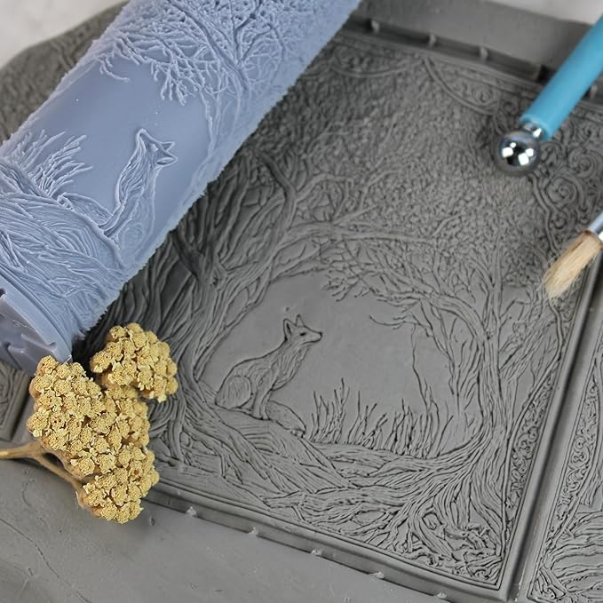 Fox Cove Clay Texture Roller (4") - Forest Set #01 - Embossing Pattern Roller for Polymer & Ceramic Clay, Pottery & Crafts