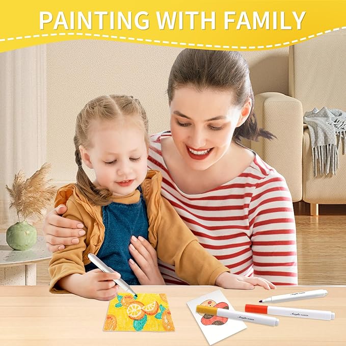 Magic 3D Foam Texture Painting Kit - 51 Pcs Puffy Paint Drawing Sponge Paper Kids Art Kit - DIY Popcorn Textured Magical Canvas Puff Paint Kid Craft Set - 24 Water Color Acrylic Marker Pens Kid Gifts