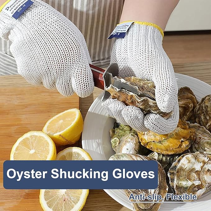 Dowellife Level 8 Reinforced Cut Resistant Gloves Food Grade, Mandoline Protective Gloves, Knife Safety Gloves for Meat Cutting, Oyster Shucking, Fish Fillet, Kitchen Slicing and Wood Carving(Medium)