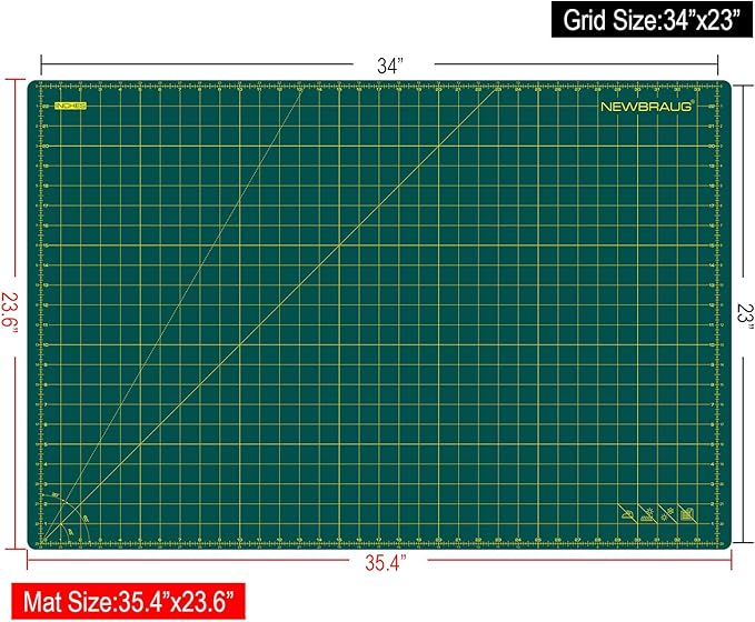 NEWBRAUG 24'' × 36'' Large Self Healing Gridded Rotary Cutting Mat, Big Double Sided 5-Ply Cutting board for Sewing, Quilting, Craft, Fabric & Scrapbooking(Green/Black)…