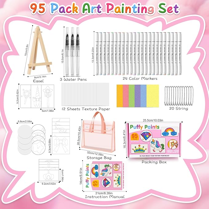 KAISASA 95 Pcs Magic Puffy Paint,Foam Texture Painting Kit,Including 46 Pcs Foam Texture Paper,Magical 3D Painting Kit, Craft & Art Kit Gift for Girls Ages 4, 5, 6, 7, 8, 9, 10