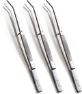 Beaditive 6-inch Sewing Machine Tweezers Set (3-PC) Serrated Bent Tips | Professional Grade, High Precision | Stainless Steel