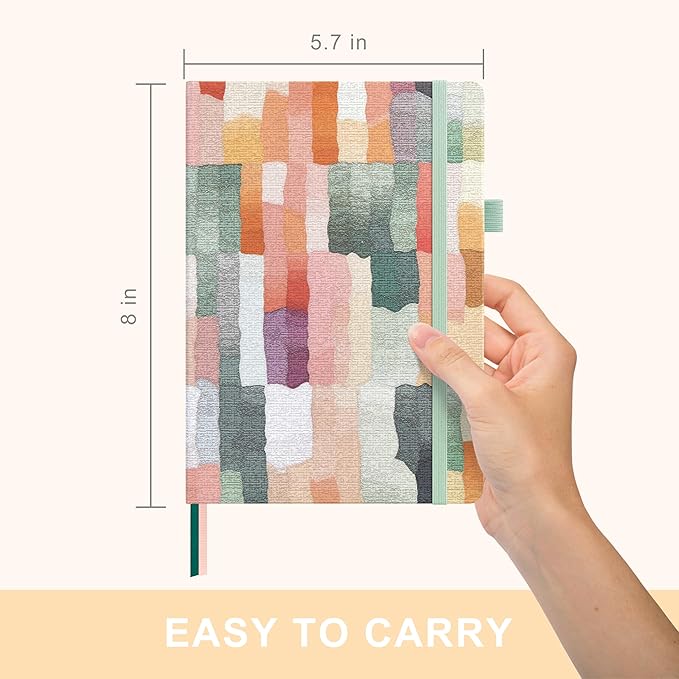 &And Per Se Dotted Journal Notebook for Women&Men with Pattern, A5 Leather Hardcover, 160 Pages 100GSM Thick Dotted Paper, 3 Sheets of Stickers Included, 5.7'' x 8'' (Colorful Stripes)