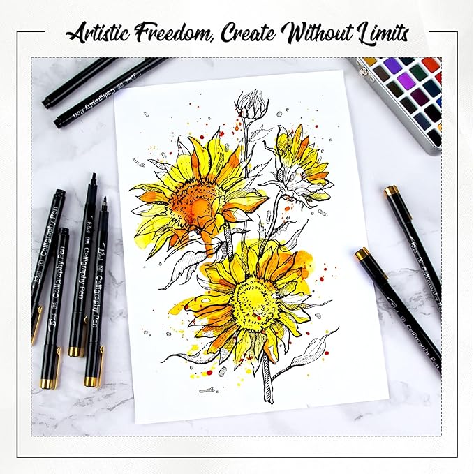 16 Black Micro Drawing Fineliner Art Pens for Calligraphy, Zentangle, Sketching, Manga & Anime, Bullet Journaling,Professional Artwork, Multiliner Archival Ink Waterproof Pen