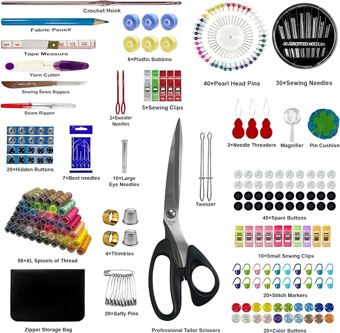 Pmbqifay 305Pcs Sewing Kit for Adults, 56Color Thread Spools, Portable Needle and Thread Kit for Sewing, with Scissors and Accessories for Adults, Kids, Beginner, Home, Travel, Emergency Sewing Kits