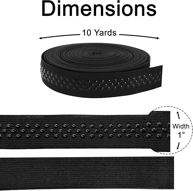 Mandala Crafts 1 Inch Elastic Silicone Gripper Tape for Clothing - 20 Yds Dotted Non Slip Elastic Band for Sewing - Black and White Silicone Flat Fabric Stretchy Ribbon Straps