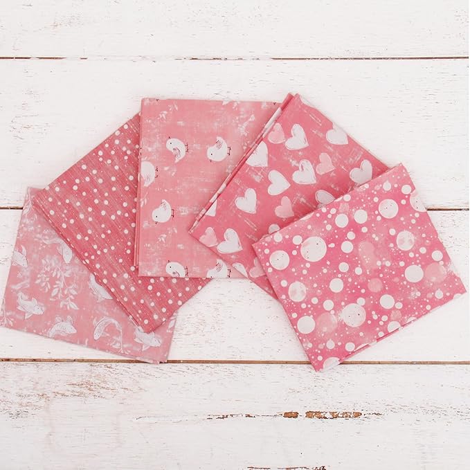 Threadart Exclusive 5 Fat Quarter Bundles - Pink Vintage Prints 100% Cotton Fabric - Premium 100% Cotton Quilting Fabric - No Duplicates - Full Size Fat Quarters 18"x21" - Pink