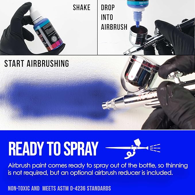 U.S. Art Supply 6 Color Fluorescent Acrylic Neon Colors Airbrush, Leather & Shoe Paint Set with Reducer & Cleaner 1 oz. Bottles