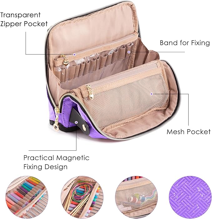 MYBAGZING Crochet Hook Case with 14 Size Crochet Hooks Set 2mm(B)-10mm(N) Ergonomic Crochet Hooks with Crochet Case Stand Up - Crochet Hook Organize for Crochet Lovers, Crochet Kit for Beginners