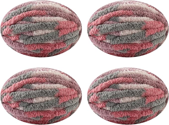 Chunky Yarn for Hand Knitting, No7 Thick Yarn, 250Grams 32Yards, Pack of 4, Perfect for Knitters and Crafters (cherryBlossoms Fall)