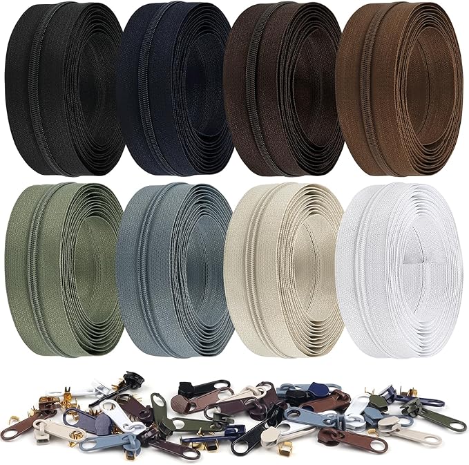 DOITEM 24 Yards 8 Pieces Sewing Zippers #3 Nylon Coil Zippers Assorted Zipper for Sewing with 32 Zipper Sliders for DIY Tailor Sewing Crafts Supplies, 8 Color