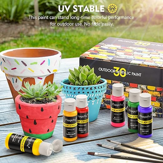 Magicfly Outdoor Acrylic Paint, Set of 30 Colors/Tubes (60 ml, 2 oz.) with Storage Box, Rich Pigments, Multi-Surface Paints for Rock, Wood, Fabric, Leather, Paper, Crafts, Canvas and Wall Painting