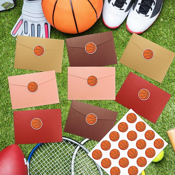 600 PCS Basketball Stickers for Kids, Basketball Ball Stickers Sport Balls Theme Decals Sticker for Crafts Scrapbooks Envelope Gift Classroom Teacher Birthday Party Decor, 1.5 Inch
