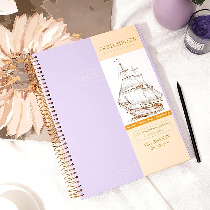 Yoment Sketch Book 9" x 12"： Spiral Bound Sketchbook for Kids Teens Adults Artists Beginners, School Supplies Art Supplies,240 Pages (68lb/100gsm) Premium Drawing Pad for Sketching Writing Painting