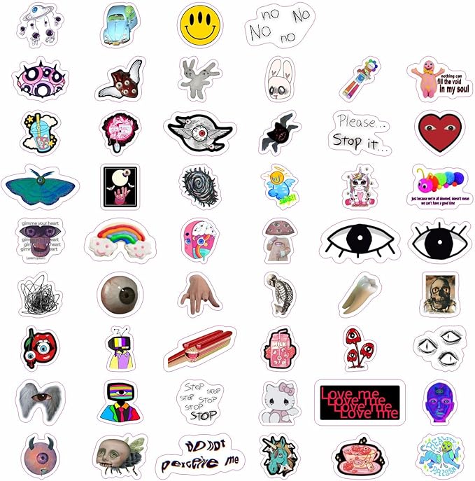BulbaCraft 100Pcs Weirdcore Stickers, Weird Stickers for Adults, Weird Gifts, Psychedelic Decals, Trippy Decals, Weirdcore Accessories, Gifts for Women & Men