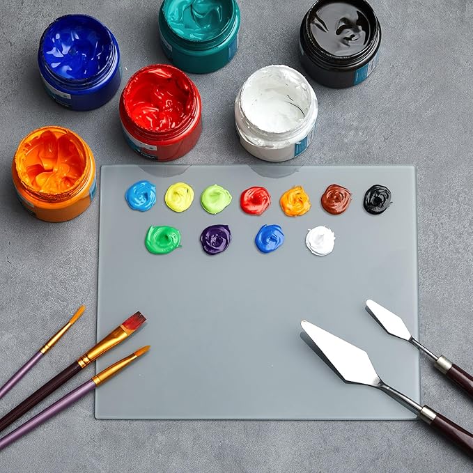 Nuanchu 1 Pcs 8.5 x 7 Inches Neutral Grey Tempered Glass Palette for Oil Painting Keeps Wet Paint Fresh Scratch Resistant Easy Clean up for Palette Artist Supplies DIY Color Mixing