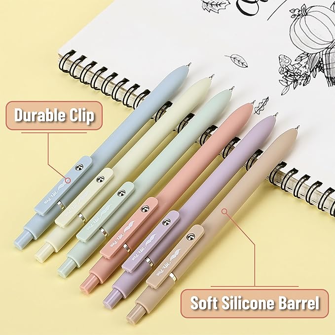 Mr. Pen- Retractable Gel Pens, 6 Pack, Pastel Barrels, Black Ink, Fast Dry, Fine Point 0.5mm, Cute Aesthetic for Journaling