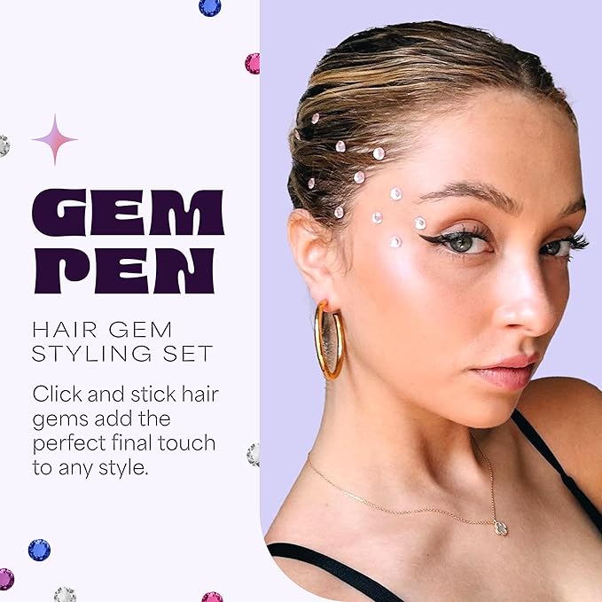 Hair Gem Pen for Girls – 240 Stick-On Hair Gems & Stamper Tool – Hair Jewels Kit for Kids, Festivals, School, Christmas, Parties, Weddings – Easy to Apply & Remove – Hair Accessories by Hally Hair
