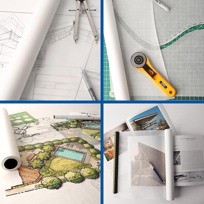 ALVIN 55W-J Lightweight Tracing Paper Roll, White, Suitable with Ink, Charcoal, Felt Tip Pen, for Sketching or Detailing - 24 Inches, 50 Yards, 1-inch Core