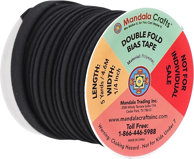 Mandala Crafts 60 Yards 1/4 Inch 12 Assorted Colors Double Fold Bias Tape for Sewing - Bias Binding Tape for Quilting Binding, Hemming, Seam, and Fabric Piping