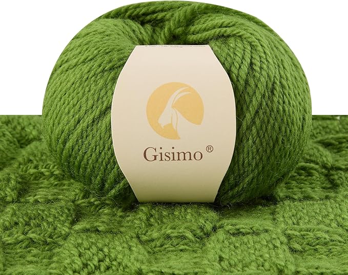 100% Merino Wool Yarn 3-Ply Luxurious and Soft Yarn for Hand Knitting & Crocheting(Grass Green,1Ball)