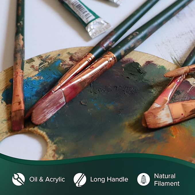 Silver Brush Limited GP-1080 Grand Prix Long Handle Filbert Brushes with Natural Hog Bristles, 4pc Premium Painting Set, Filbert, Long Filbert, Xtra Long Filbert for Oil, Acrylic, Gouache, or Casein
