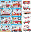 24 Sheets Truck Stickers for Kids, Make a face Sticker, Make Your Own Fire Truck Stickers with 8 Designs Fire Themed Truck for Kindergarten Birthday Gift Classroom Fire Party Favors