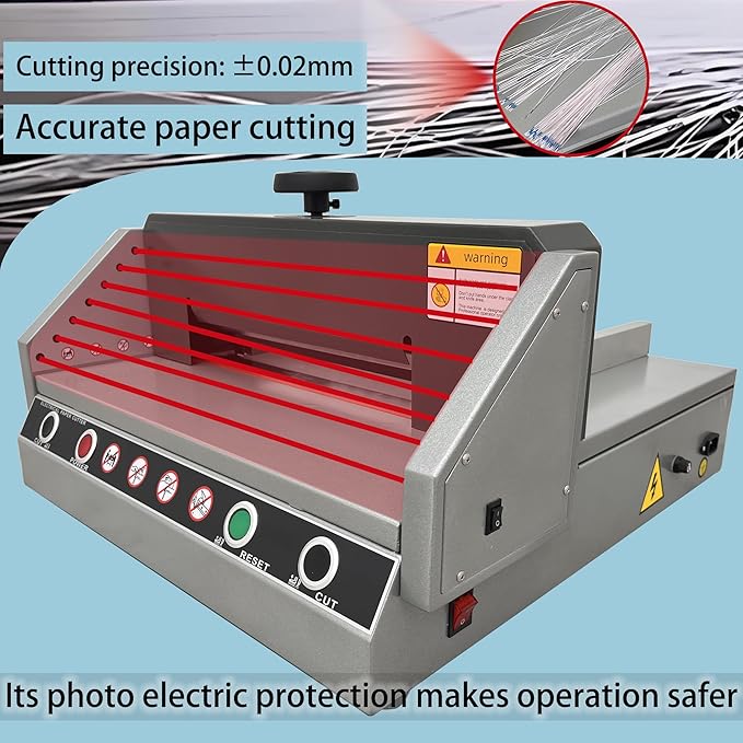 Electric Paper Cutter, Desktop Paper Trimmer 330mm A4-40mm Cutting Thickness Max Cutting Size 330mm, ±0.02mm Precision, 120W 110V Two-Hand Operation for Books Pictures Files Cutting
