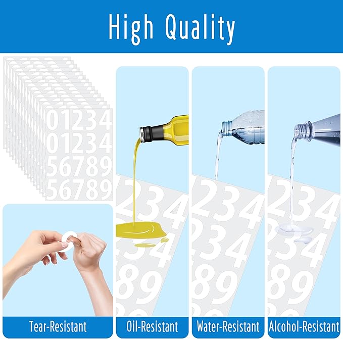 300 PCS Number Stickers, 2” Waterproof Vinyl Number Stickers Consecutive Number 0-9 Labels Self-Adhesive Without Residue Left for Office, Classroom, Indoor, Boxes, Storage (15 Sheets, White)