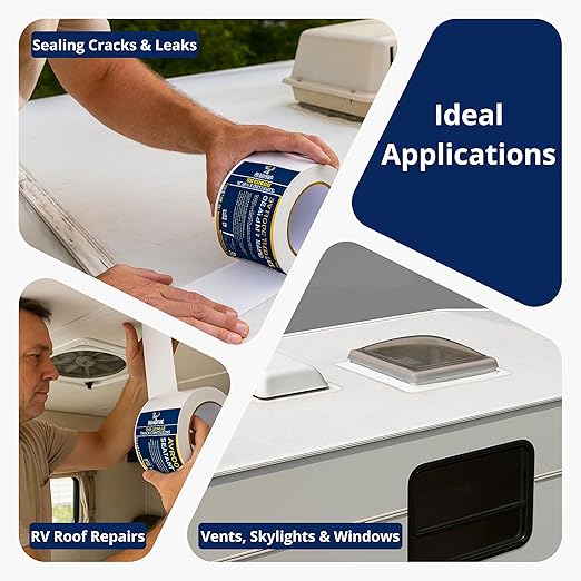 2 Pack Buck RV Roof Sealant Tape – 6 Inch x 55ft, 40 Mil – Waterproof RV Tape for Roof Repair, Seams, Skylights, Vents & Window Leaks on Camper, Trailer & Boat, UV Resistant & Weatherproof, White