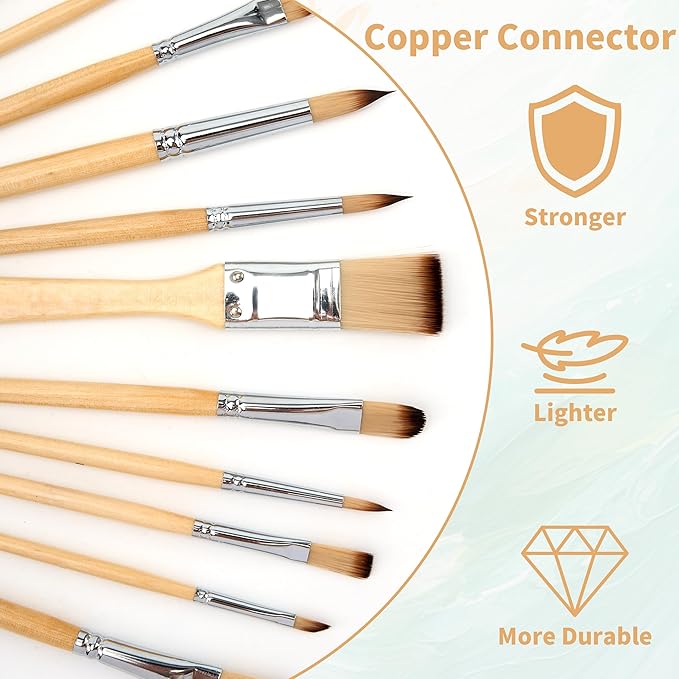 Paint Brush Set, 25 Pcs Professional Paint Brushes for Acrylic Painting with Birch Handle, Canvas Bag, Flexible and Elastic Nylon Wool, Strong Water Absorption, for Oil, Watercolor, and Gouache