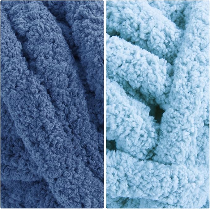 HOMBYS 8 Pack Assorted Chunky Yarn for Crocheting,Super Bulky Large Soft Fluffy Yarn,Plush Fuzzy Yarn,Thick Chenille Yarn for Hand Knitting/Arm Knitting,Blue(27yds,8 oz Each Skein)