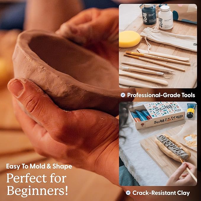 Sculpd - The Original Pottery Kit - Complete Air Dry Clay Kit for Adults Includes Sculpting Tools, Varnish, Paint Brushes, Guides, Arts & Crafts Sets, Pastel