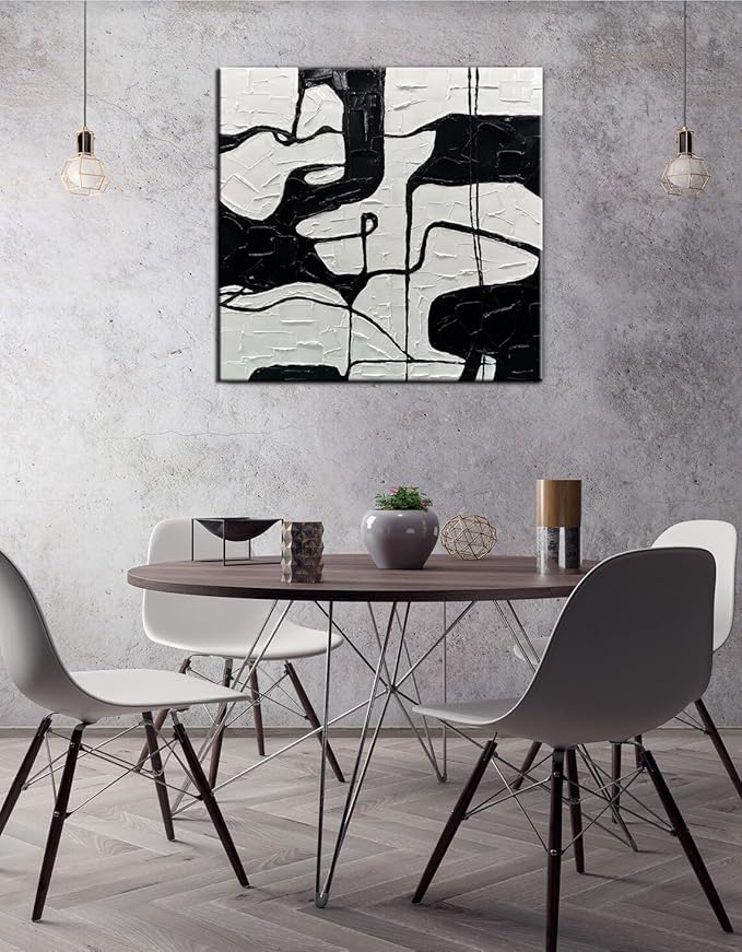 YaSheng Art - Black and White Canvas Wall Art, Hand-Painted 3D Thick Texture Minimalism Abstract Artwork, Oil Painting for Living Room and Office, Ready to Hang, 30x30 Inch