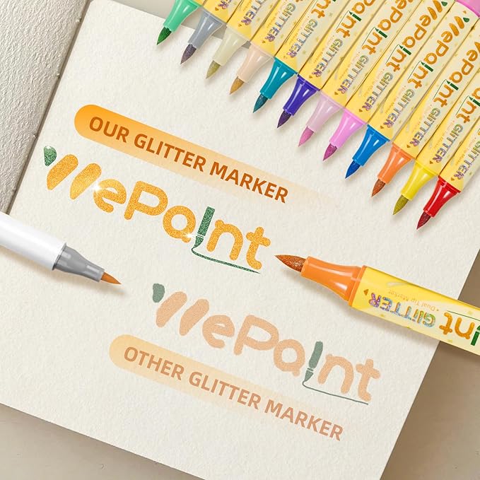 WePaint Glitter Markers Dual Tip, 24 Shimmer Markers 48 Glitter Colors Metallic Marker with Brush Tips, Water-based Ink for Kids Adults DIY Crafts, Card Making, Scrapbooking, School Supplies for Kids
