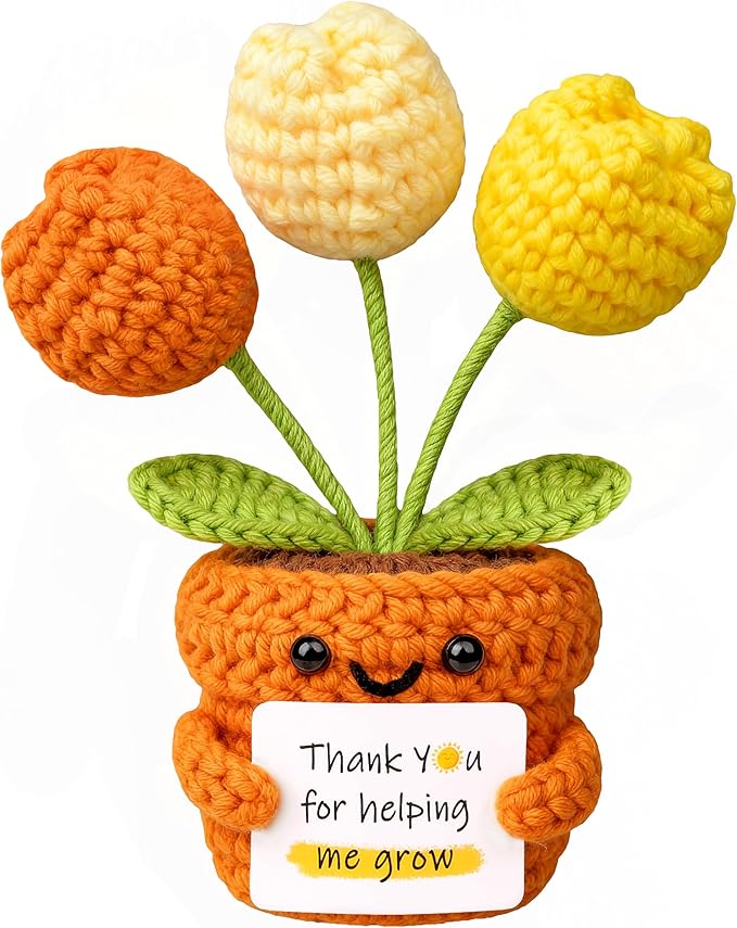 Positive Crochet Tulip Flower, Handmade Emotional Support Knitted Tulip Flowers Inspirational Gift for Women - Thank You, Appreciation, Positive Gift for Teacher, Mom, Friend, Coworker