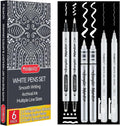 PANDAFLY White Ink Pens Set, 0.5mm Fine Point White Gel Pens Dual-Tip Acrylic Paint Pen Brush Tip Acrylic Markers for Black Paper Drawing, Sketching, Illustration, Card Making, Set of 6