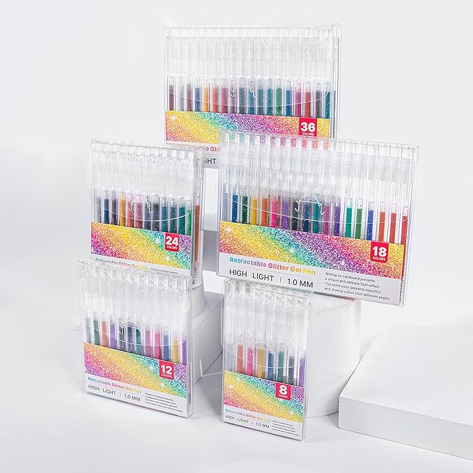 36 Colors Retractable Glitter Gel Pens for Art Supplies, Vibrant Sparkle Metallic Ink with Shimmer Effect, Refillable Fine Point Set for Coloring Books, Drawing, Journaling, Note Taking