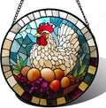 Stained Glass Window Hanging White Chicken Hatching Eggs 6.3" - Suncatcher Door Garden Sunroom Sun Catcher Home Decor Birthday Christmas for Mom Men Woman Nana