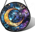 Stained Glass Window Hanging, Blue Starry Sky Moon Astrolabe Suncatcher for Doors Home Sun Catchers Decoration and Christmas, Mother's Day Birthday Gifts for Women, Men, and Mom 9.8 in