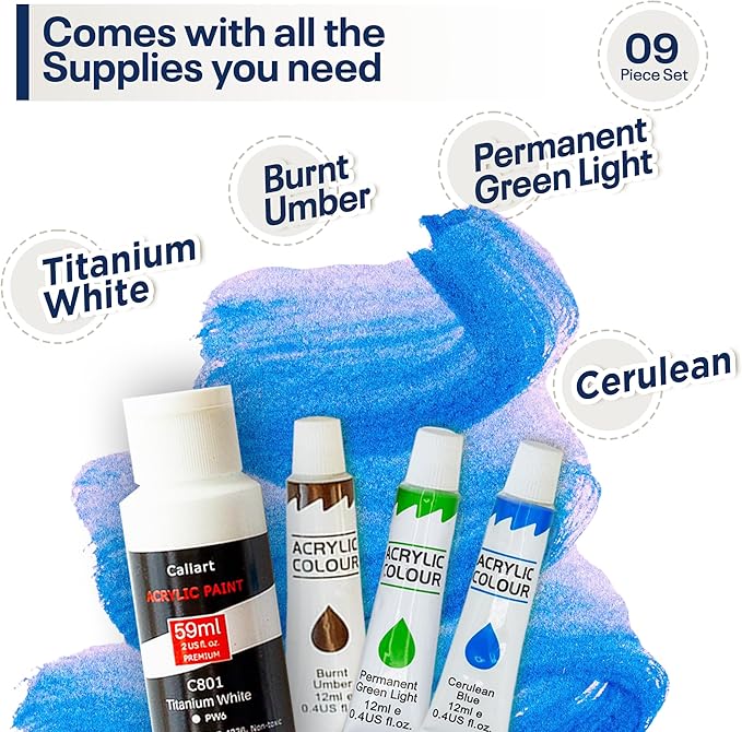 Painting4Real DIY Art Painting Kit for Adults – Learn to Paint Atlantic Coast with Video Tutorials – 9 Pieces Acrylic Paint Set for Adults –Perfect Christmas Crafts & Holiday Gifts for Art Lovers