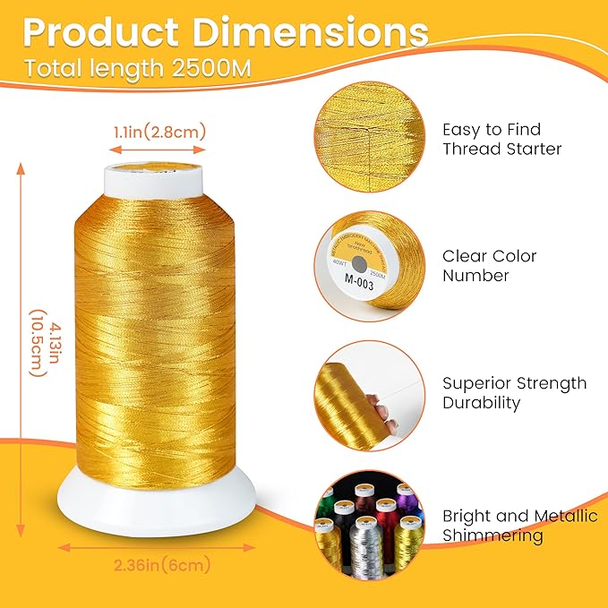 New brothread Single Huge Spool Metallic Embroidery Machine Thread 2500M (2735Y) Each for Commercial and Domestic Embroidery Machines - Light Silver M-020