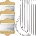 VONEEDL Upholstery Repair Kit: Waxed Sewing Thread (3 Rolls - White Color) & Heavy Duty Needles (11 PCS) for Leather, Canvas & Quilting Thread